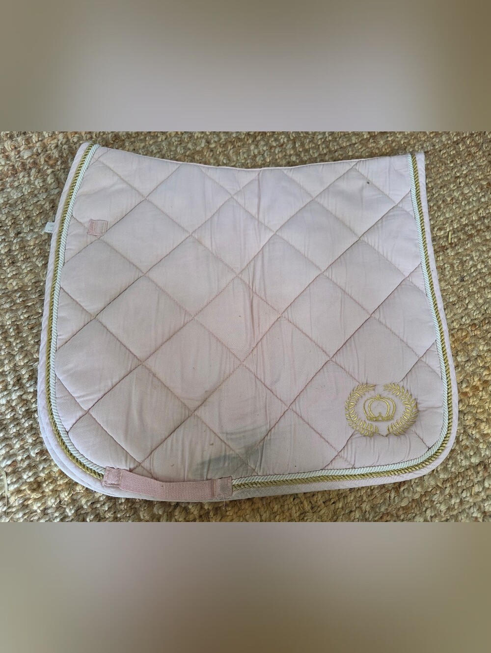 Ps Of Sweden Lignt Pink Equestrian Saddle Pad with Gold Crest Accent- Full Size
